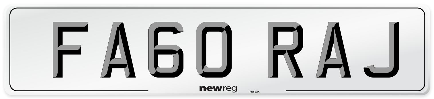FA60 RAJ Number Plate from New Reg